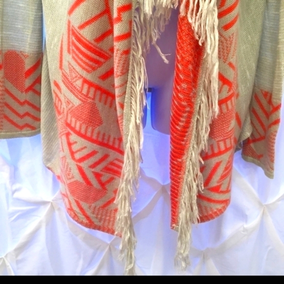 Say What? Aztec Open‎ Cardigan Sweater with Fringe - Picture 4 of 6